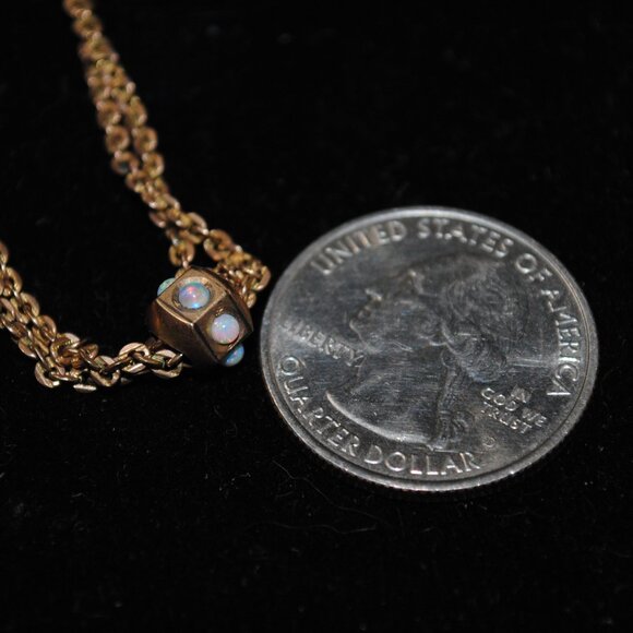 Antique 25" Victorian Opal Sliding Pendant on a Gold-Filled Guard Chain Necklace - Picture 15 of 15